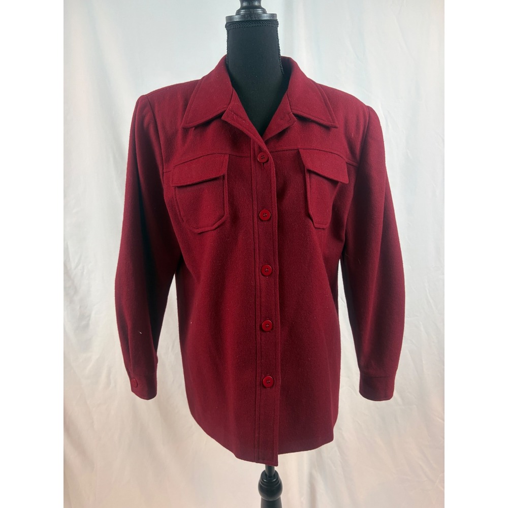 Fundamental Things Petites Vintage‎ Burgundy Wool Shirt Jacket Shacket Size 10P